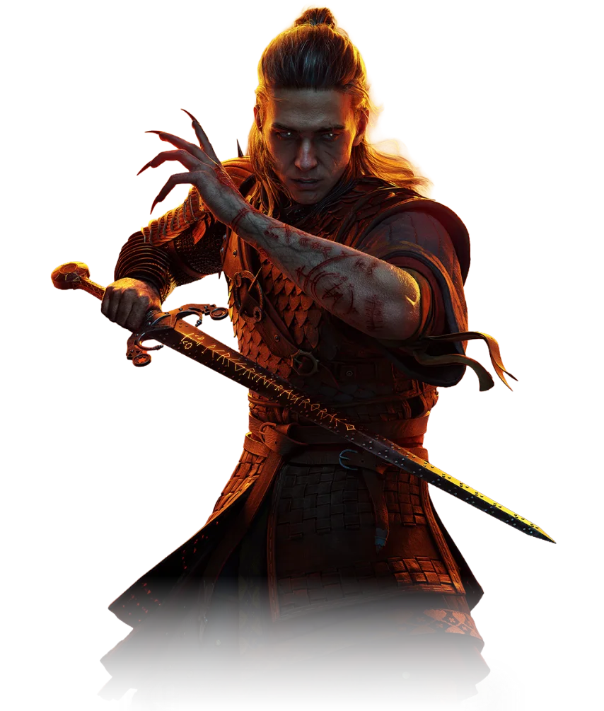 Official character artwork of Coen holding a sword