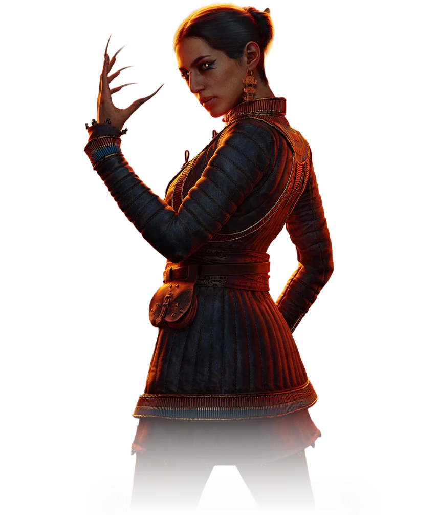 Official character artwork of Lacra in dark layered armor