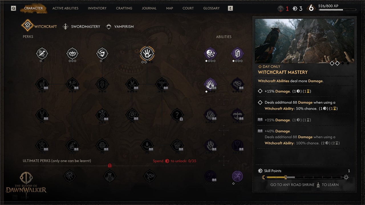 The Witchcraft skill tree with Witchcraft Mastery selected